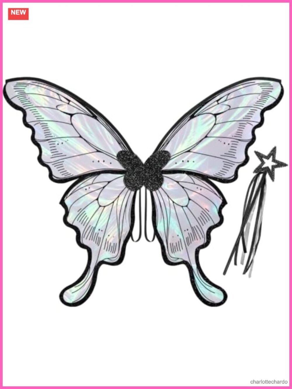 Fairy Wings Adult Costume Set with Wand Sheer Iridescent Butterfly Wings
